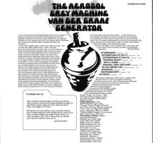 baksidecover The Aerosol Grey Machine, Van Der Graaf Generator
